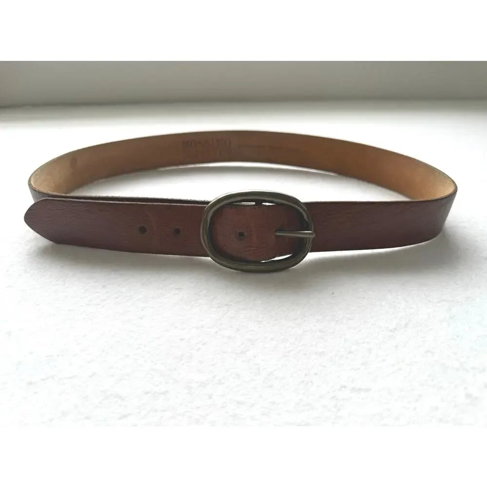 Mossimo Cognac Brown Genuine Leather Belt XL Vintage Boho Antiqued Brass Buckle